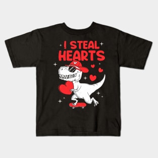 I Steal Hearts Trex Dino Valentine_s Day Boys Son Toddlers Kids T-Shirt